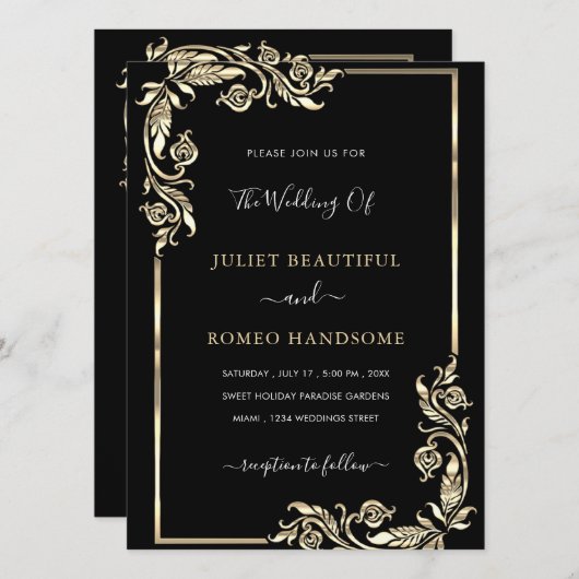 Ingelijste Black God Wedding Invitation Sjabloon (Voorkant / Achterkant)