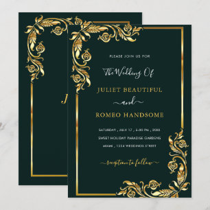 Ingelijste Black Gold Wedding Invitation Sjabloon