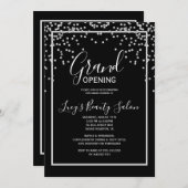 Ingelijste Black & White Confetti Grand Opening Kaart (Voorkant / Achterkant)