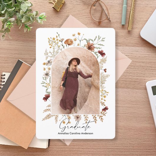 Ingelijste Boho bloemboog Afstuderen Kaart