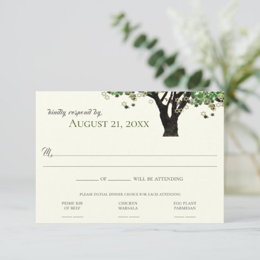 Ingelijste Boom Ster van David Mitzvah RSVP  Kaart (Staand voorkant)