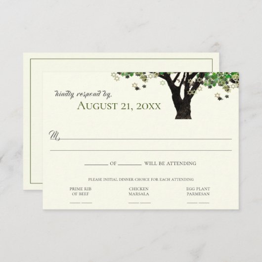 Ingelijste Boom Ster van David Mitzvah RSVP  Kaart (Voorkant / Achterkant)