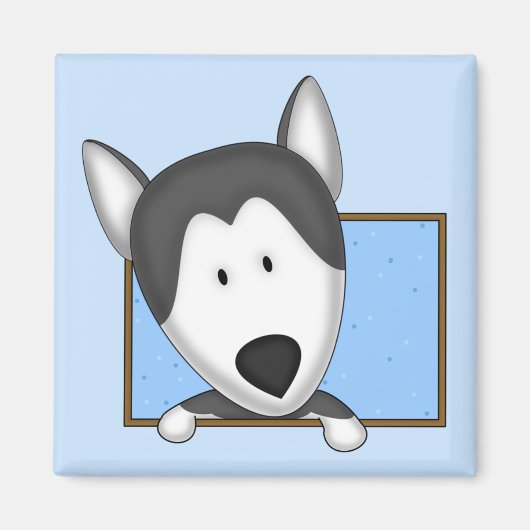 Ingelijste Cartoon Siberische Husky Magnet (Voorkant)