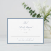 Ingelijste Classic Formal Dusty Blue Website Monog RSVP Kaartje (Staand voorkant)