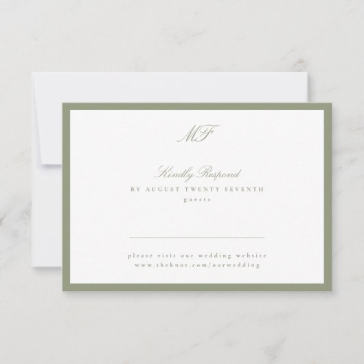 Ingelijste Classic Formal Sage Green Website Monog RSVP Kaartje (Voorkant)