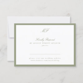 Ingelijste Classic Formal Sage Green Website Monog RSVP Kaartje