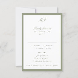 Ingelijste Classic Formal Sage Green White Wedding RSVP Kaartje