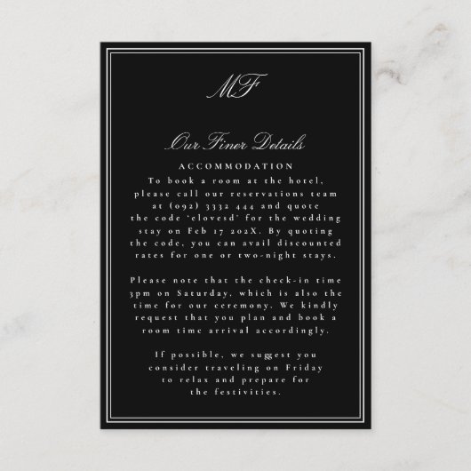 Ingelijste Classic formele Tuxedo Wedding Details Informatiekaartje (Voorkant)