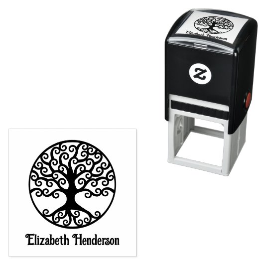 Ingelijste Curly Tree of Life met optionele naam Zelfinktende Stempel (In situ)