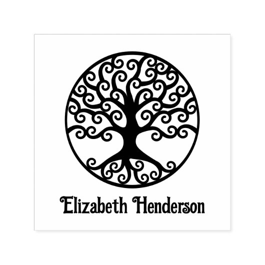 Ingelijste Curly Tree of Life met optionele naam Zelfinktende Stempel (Design)