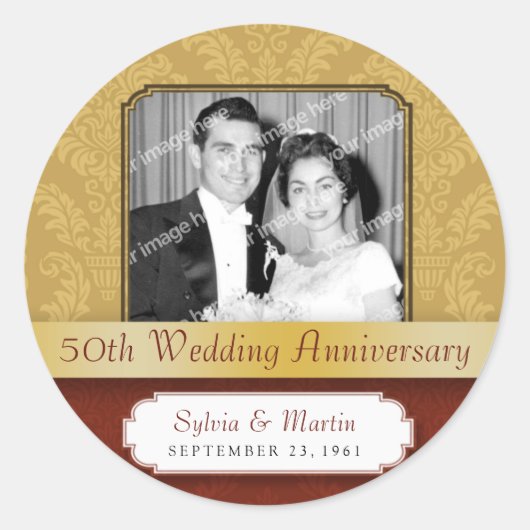 Ingelijste Damask Golden (50th) Jubileum sticker (Voorkant)