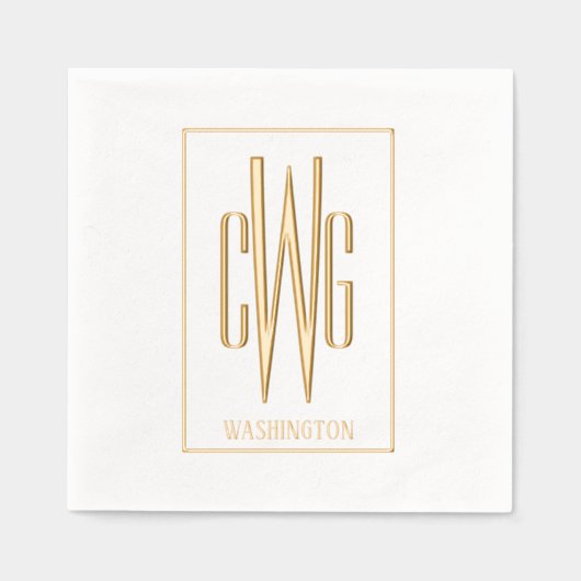 Ingelijste Eenvoudige 3 Initialen Letter Monogram Folie Servetten (Voorkant)