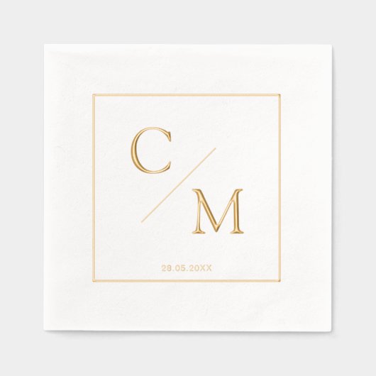 Ingelijste Eenvoudige Elegante Monogram Huwelijk Folie Servetten (Voorkant)