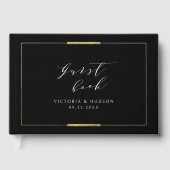 Ingelijste Elegantie Zwart Eenvoudig Modern Bruilo Gastenboek (Voorkant)