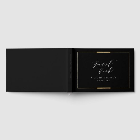 Ingelijste Elegantie Zwart Eenvoudig Modern Bruilo Gastenboek (Volledig)