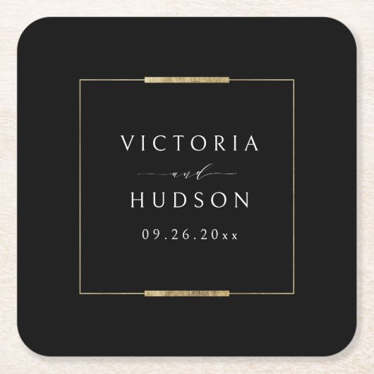 Ingelijste Elegantie Zwart Eenvoudig Modern Bruilo Kartonnen Onderzetters (Voorkant)