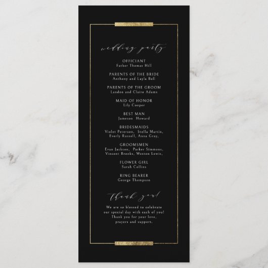 Ingelijste Elegantie Zwart Eenvoudig Modern Classy Programmakaart (Achterkant)