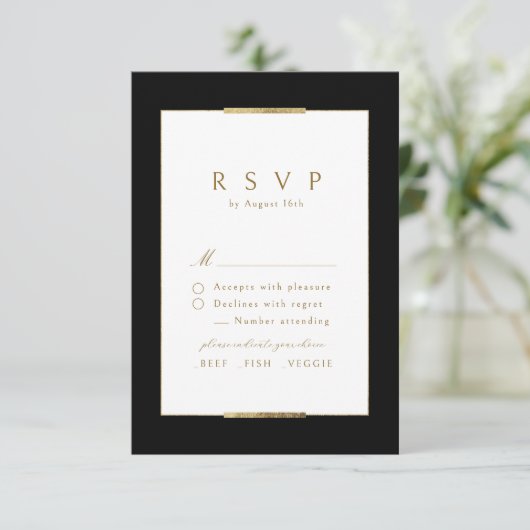Ingelijste Elegantie Zwart Eenvoudig Modern Classy RSVP Kaartje (Staand voorkant)