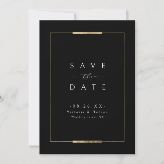 Ingelijste Elegantie Zwart Eenvoudig Modern Classy Save The Date (Voorkant)