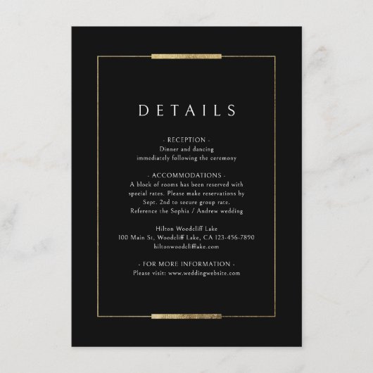 Ingelijste Elegantie Zwart Eenvoudige Bruiloft Det Informatiekaartje (Voorkant)
