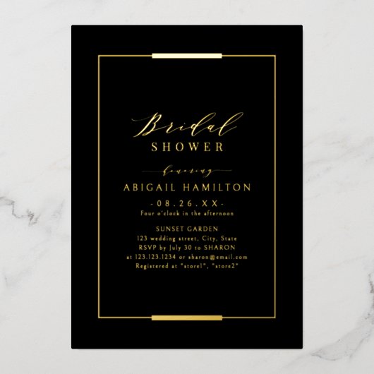 Ingelijste Elegantie Zwart Goud Eenvoudig Vrijgeze Folie Uitnodiging (Voorkant)