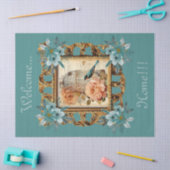 Ingelijste Floral Bird Kooi & Script Decoupage Tissuepapier (Craft)