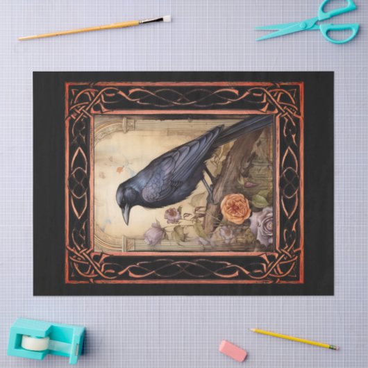 Ingelijste Gotische Raven & Bloemen Decoupage Tissuepapier (Craft)