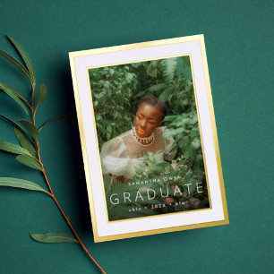 Ingelijste gouden foto Afstuderen 2024 Folie Uitnodiging