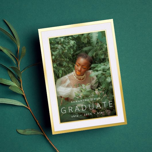 Ingelijste gouden foto Afstuderen 2024 Folie Uitnodiging