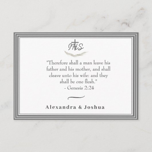 Ingelijste Katholieke Bijbel-Verse Bruiloft Behuiz Informatiekaartje (Voorkant)