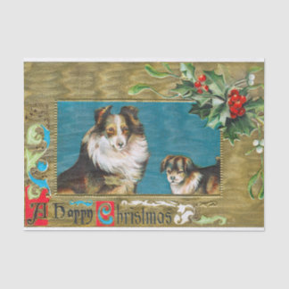 Ingelijste kerst Collies met Holly en bessen Tissuepapier