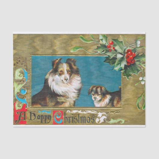 Ingelijste kerst Collies met Holly en bessen Tissuepapier (Voorkant)