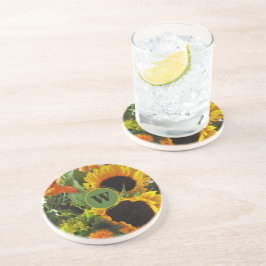 Ingelijste Monogram Mooie Zonnebloemen Zandsteen Zandsteen Onderzetter