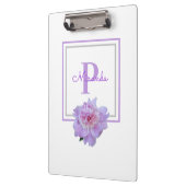 Ingelijste Monogram Roze Pioen Bloem Paarse Klembord (Links)