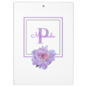 Ingelijste Monogram Roze Pioen Bloem Paarse Klembord (Achterkant)