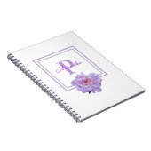 Ingelijste Monogram Roze Pioen Bloem Paarse Notitieboek (Rechterzijde)