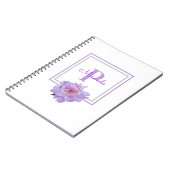 Ingelijste Monogram Roze Pioen Bloem Paarse Notitieboek (Linkerzijde)