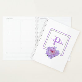 Ingelijste Monogram Roze Pioen Bloem Paarse Planner