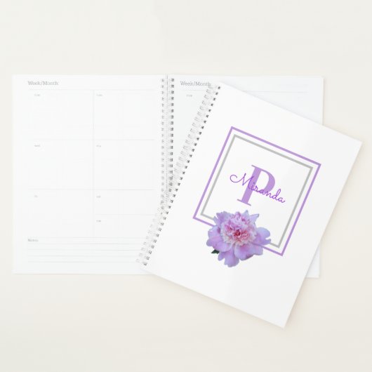 Ingelijste Monogram Roze Pioen Bloem Paarse Planner (Display)