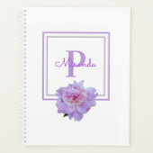 Ingelijste Monogram Roze Pioen Bloem Paarse Planner (Voorkant)