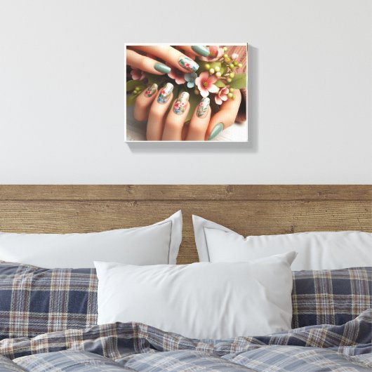 Ingelijste Nail Art Stretched Canvas Print (Insitu (Slaapkamer))