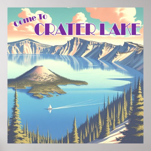 Ingelijste Poster bij Crater Lake Vintage (Voorkant)