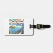 Ingelijste Poster bij Crater Lake Vintage Bagagelabel (Voorkant horizontaal)