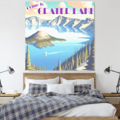 Ingelijste Poster bij Crater Lake Vintage Canvas Afdruk (Insitu (Slaapkamer))