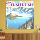 Ingelijste Poster bij Crater Lake Vintage Canvas Afdruk (Insitu (Woonkamer))