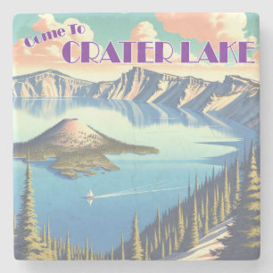 Ingelijste Poster bij Crater Lake Vintage Stenen Onderzetter