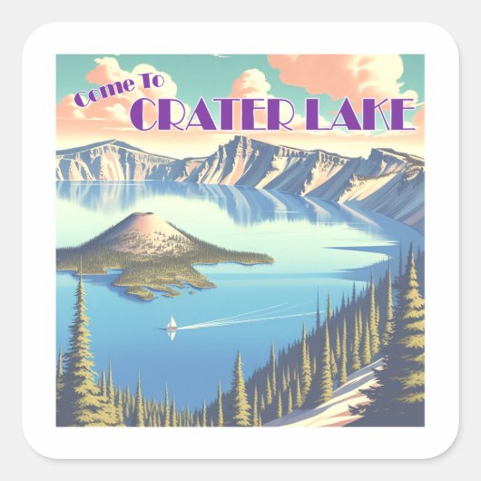 Ingelijste Poster bij Crater Lake Vintage Vierkante Sticker (Voorkant)