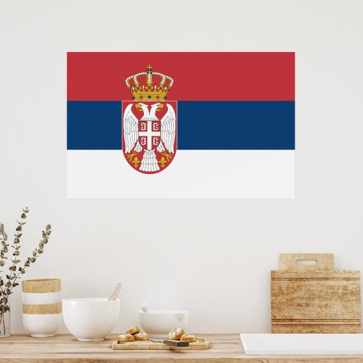 Ingelijste print met Vlag van Servië (Keuken)