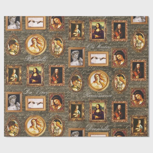 Ingelijste Renaissance Art Gallery Antiek Script Cadeaupapier (Vlak)