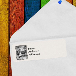 Ingelijste Roodkapje Wolf in bos op wit Etiket